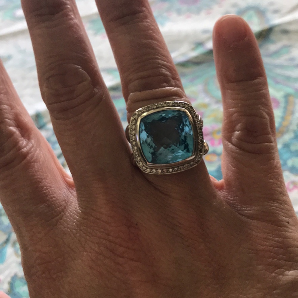 David Yurman Blue Topaz and Diamond ring
